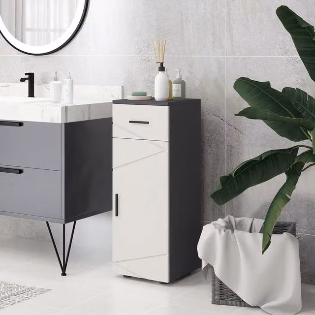 kleankin Slim Bathroom Storage Cabinet with Door and Drawer in Matt Grey