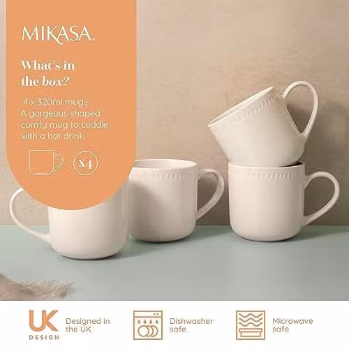 Mikasa Cranborne Stoneware Mug Set of 4, 320ml, Cream – 2