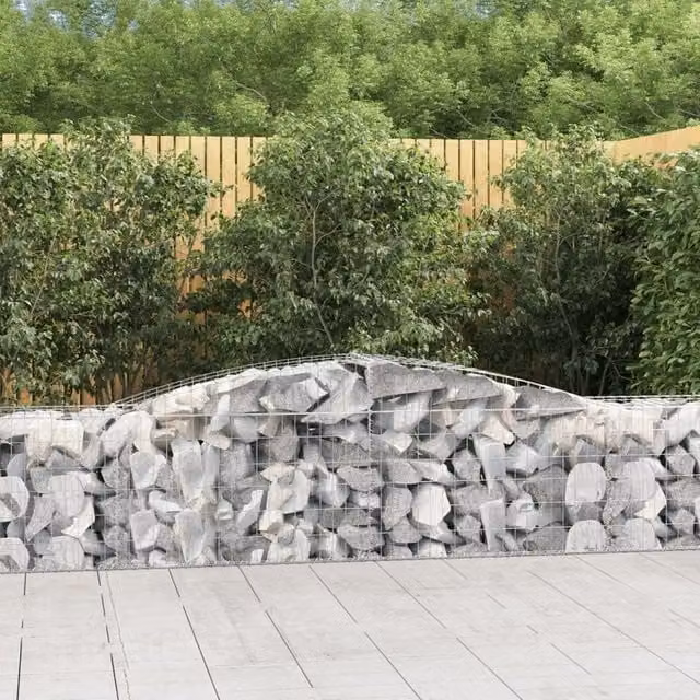 Berkfield Home Arched Gabion Basket in Silver Galvanised Steel, W: 400 cm, D: 50 cm, H: 60/80 cm