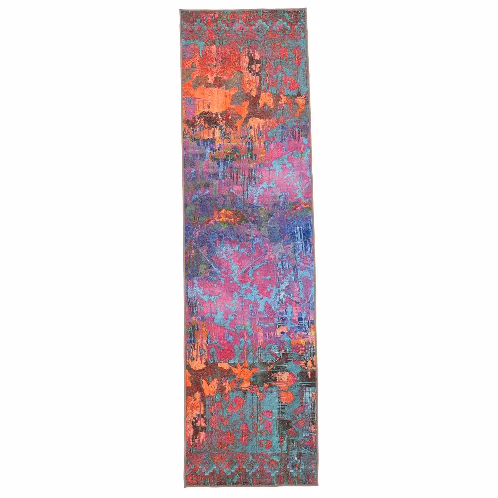 Kukoon Pink and Multicolour Abstract Washable Long Hallway Runner Rug, W/D/H: 60 x 240 cm – 2