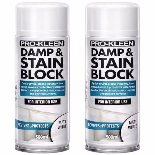 Pro-Kleen Damp and Stain Block Spray Paint Primer Matt White, 2 x 500ml – 1