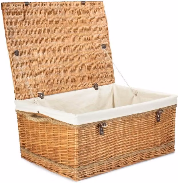 Red Wicker Hamper with White Cotton Lining and Double Steamed Rope Handles, 72 cm