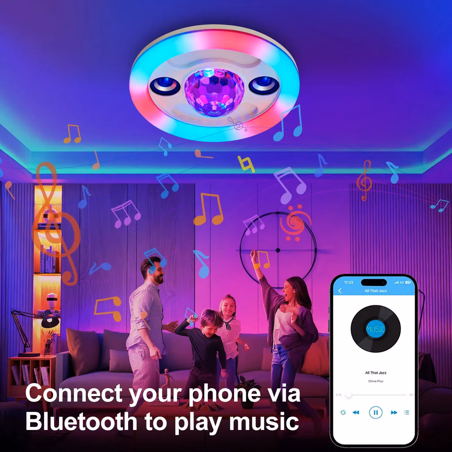 Harper Living RGBW E27 LED Light Bulb with Bluetooth Speaker, 30W 2400LM Dimmable Colour Changing Bulb with Remote Control in White and Multicolour – 3