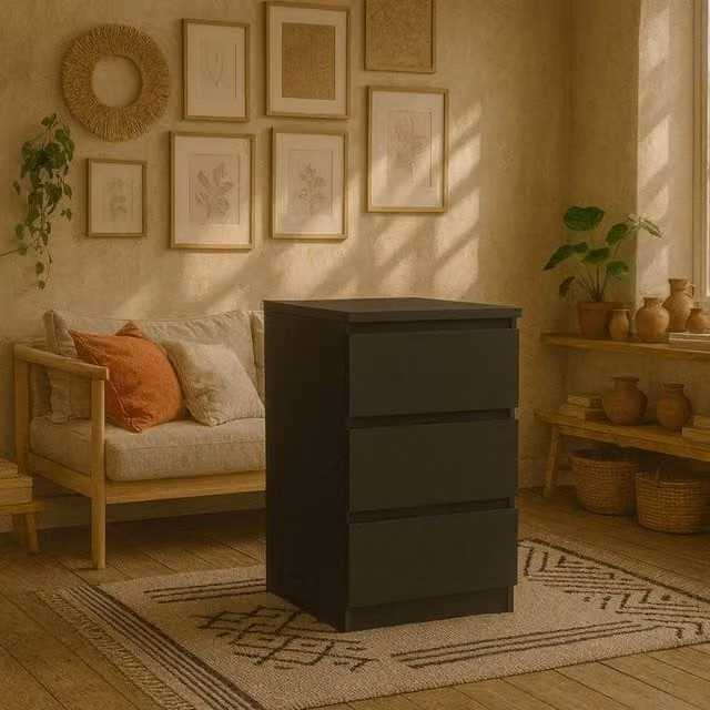 Wyld Haus Budapest 3 Drawer Bedside Table in Matt Black – 1