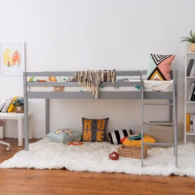 Kosy Koala Kids Mid Sleeper Cabin Loft Bunk Bed Frame in Grey Solid Pine, W/D/H: 90 x 190 cm