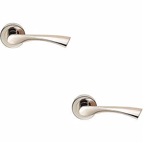 Loops Pair of Angular Twisted Handle on Round Rose with Concealed Fix, Polished Nickel