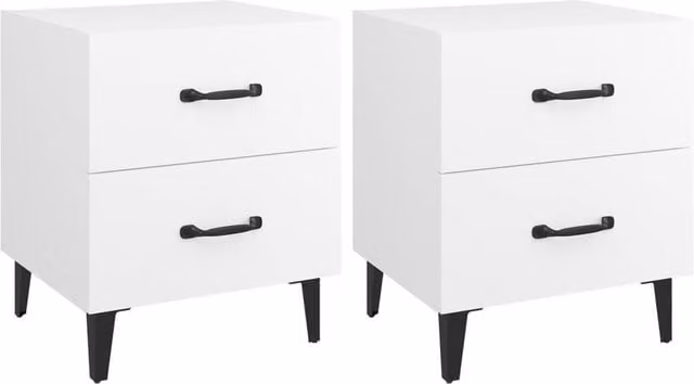 Berkfield Home Set of 2 White Bedside Cabinets, W/D/H: 40 x 35 x 47.5 cm