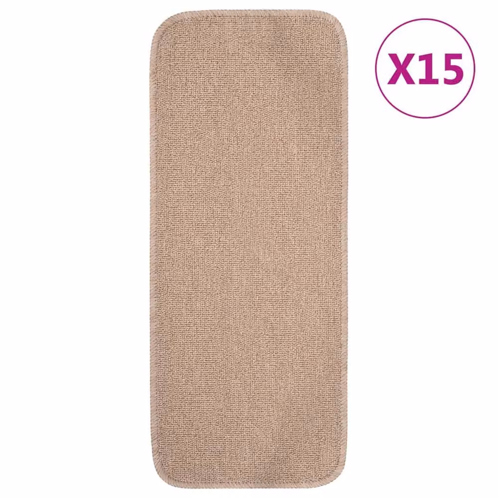 Berkfield Home Anti Slip Rectangular Stair Mats, 15 Pack, Beige, W: 60 cm, D: 25 cm – 2