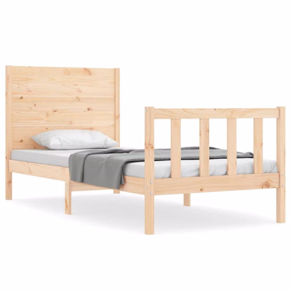 Berkfield Home Beautiful Single Solid Wood Bed Frame with Headboard in Beige, W/D/H: 90 x 190 cm – 2