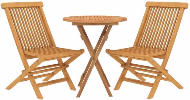 Berkfield Home Beautiful 3 Piece Solid Teak Wood Garden Dining Set in Brown – 1
