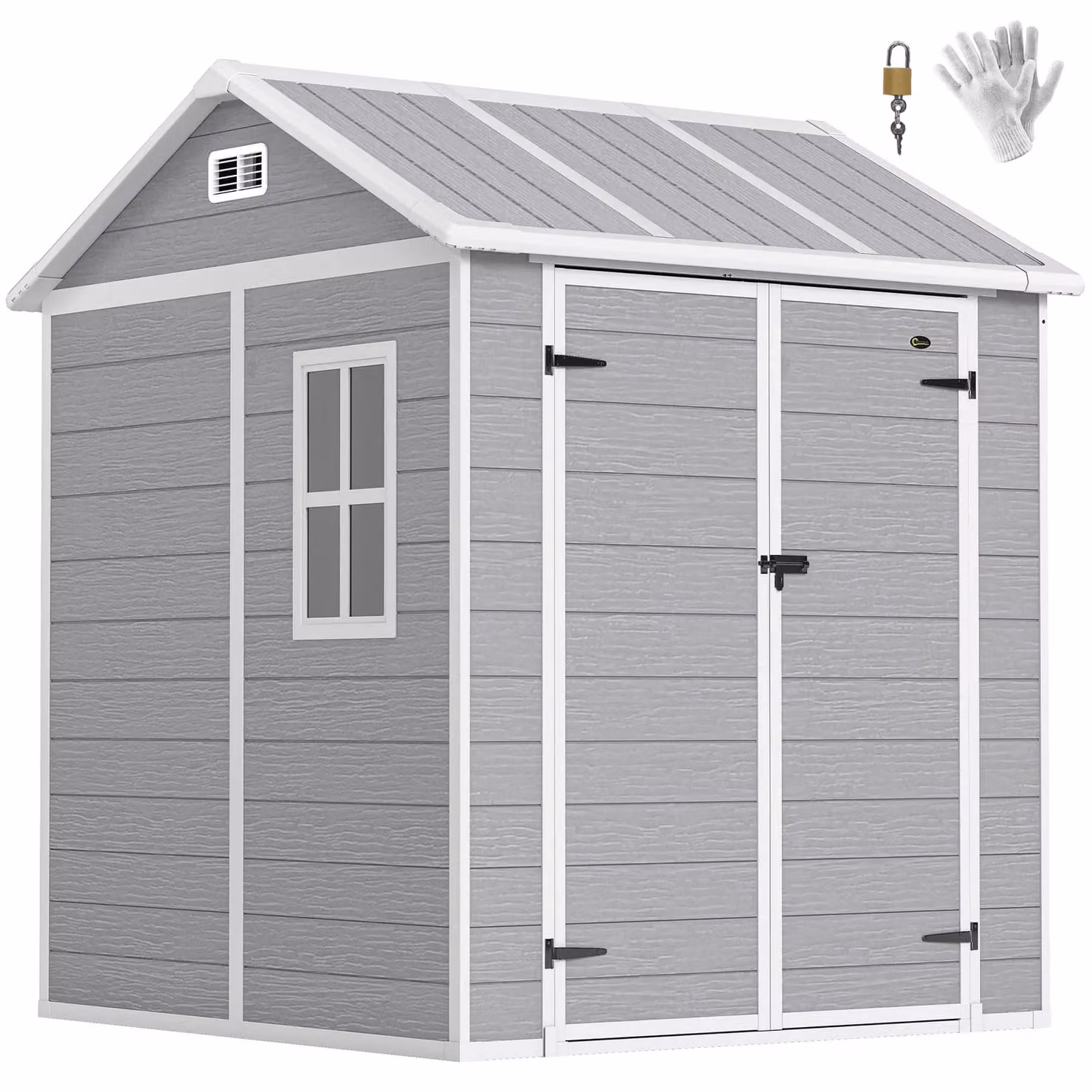 OUTSUNNY Grey Plastic Garden Shed with Floor, Window and Vents, W/D/H: 182.88 x 170.0 x 220.0 cm – 2