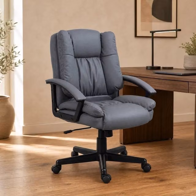 STILVORA Grey Synthetic Leather Task Chair with Armrests and Swivel Castors, H 104 x W 67 x D 60 cm