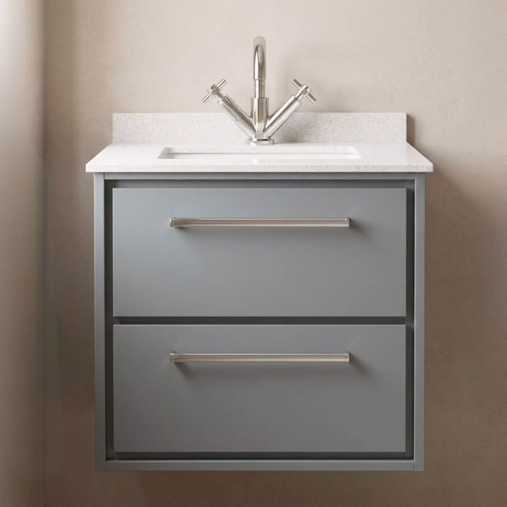 Balterley 600mm Wall Hung 2 Drawer Vanity with Marble Worktop Basin in Coastal Grey – 3