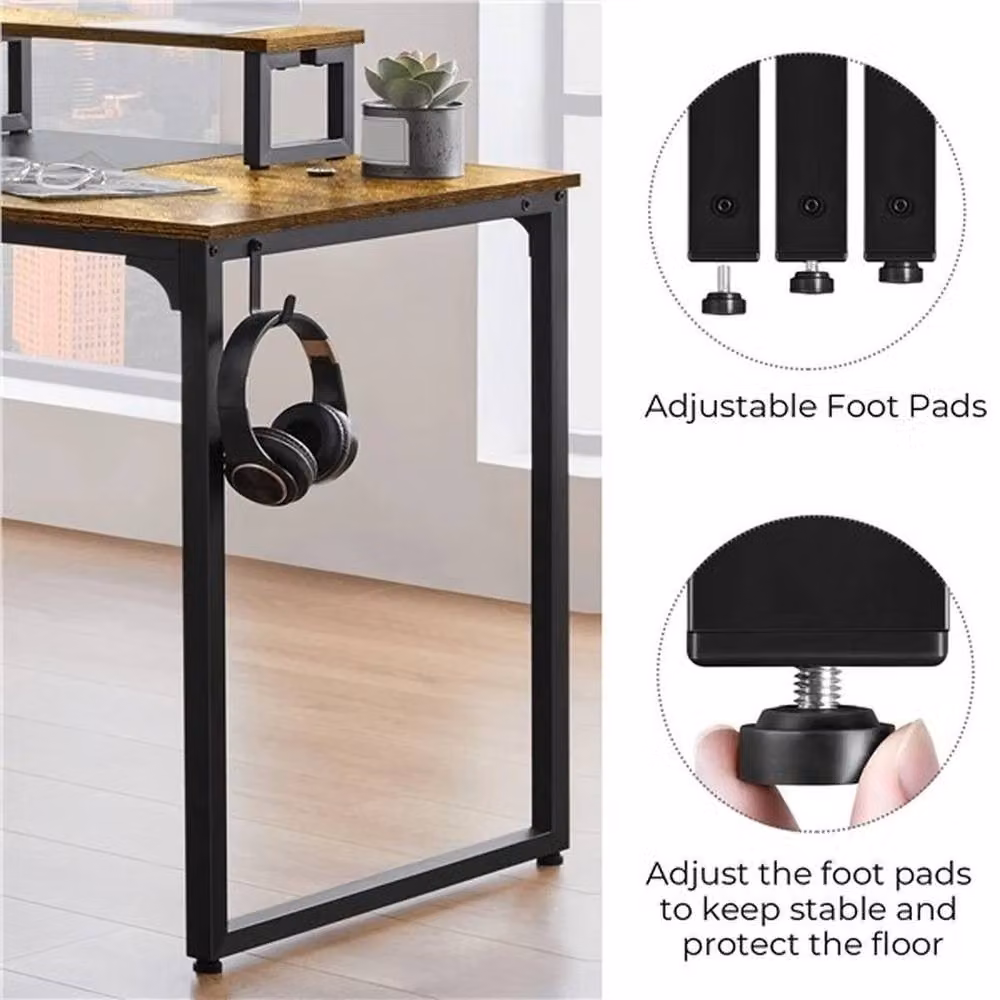 Kelvenix Industrial Computer Desk in Brown and Black, W/D/H: 100 x 60 x 89.5 cm – 2