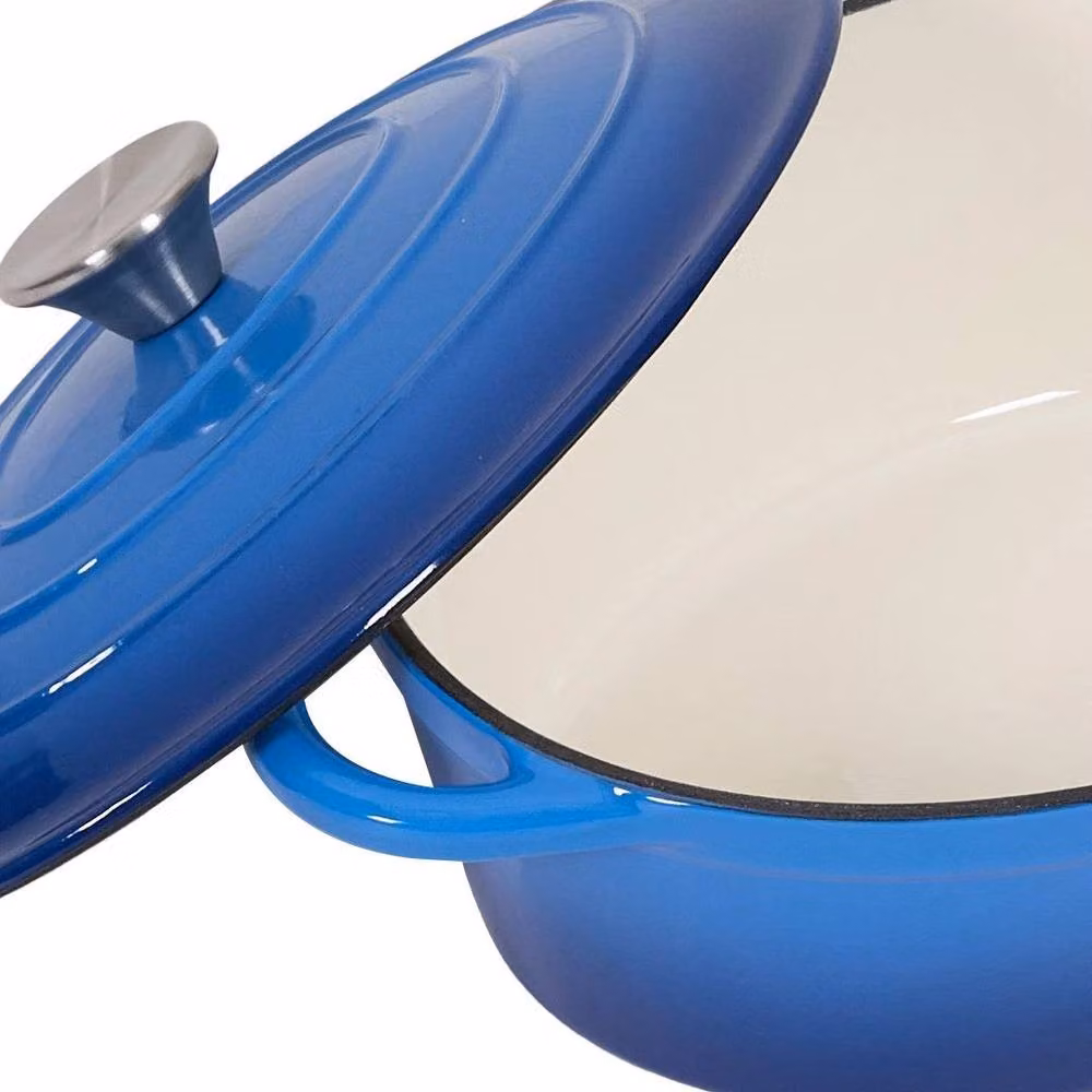 PAWNORA Blue Enamel Cast Iron Oval Dutch Oven with Glass Lid Casserole Stockpot – 5