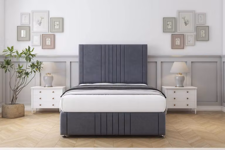 Sloomy Harrington Plush Divan Set with 54 inch Headboard and Footboard in Dark Grey, Super King Size