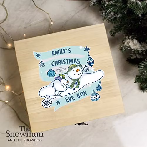 PMC Personalised Memento Co. Custom The Snowman and the Snowdog Large Wooden Christmas Eve Box in Brown – 2