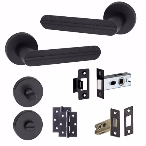 Golden Grace Lima Round Rose Bathroom Door Handle Set in Matt Black