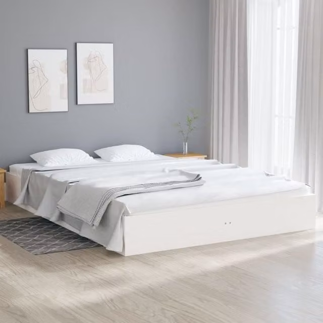 Berkfield Home Modern White Solid Pine Wood Bed Frame W: 160 cm, D: 200 cm – 1