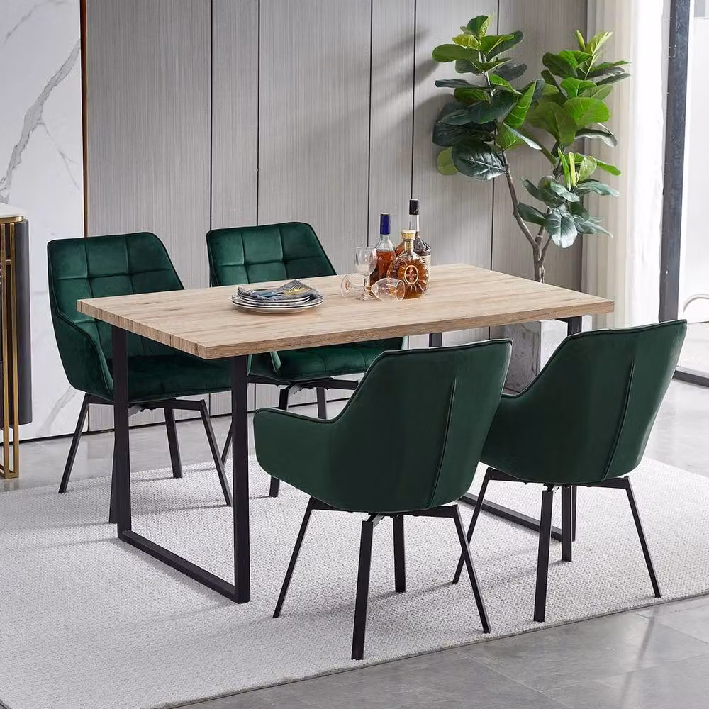 Kelvenix Green Velvet Swivel Dining Chair with Armrests and Metal Frame – 5