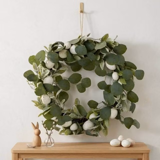 Garden Greatness Spring Eucalyptus Speckled Egg Wreath in Green and Multicolour, Diameter: 40 cm