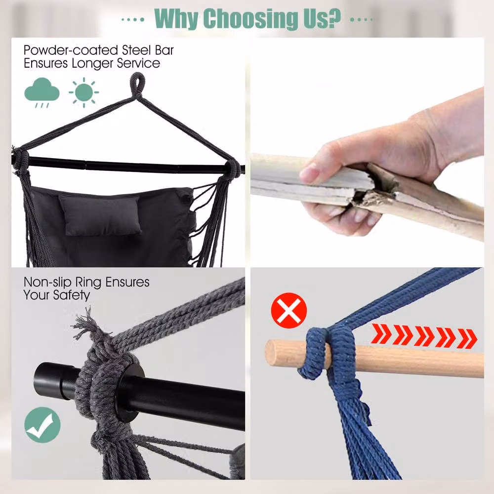 Gymax Egg Hammock Swing Chair with Metal Frame and Soft Cushions in Grey – 9