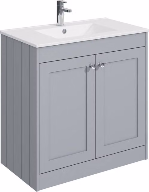 Balterley Grey Floor Standing 2 Door Unit and Minimalist Basin with 1 Tap Hole