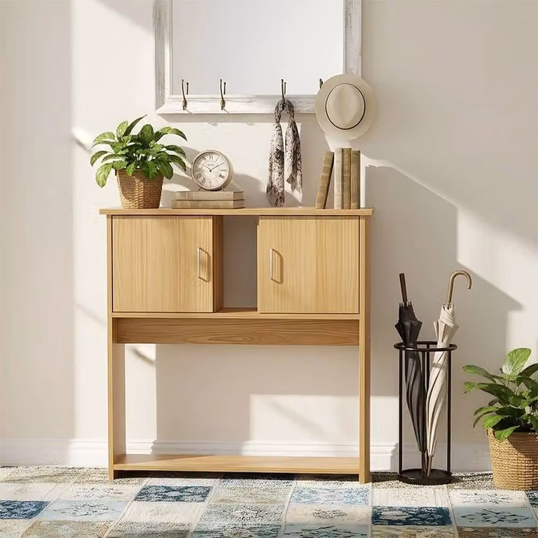 FORGEVIO Natural Wood Console Table in Brown