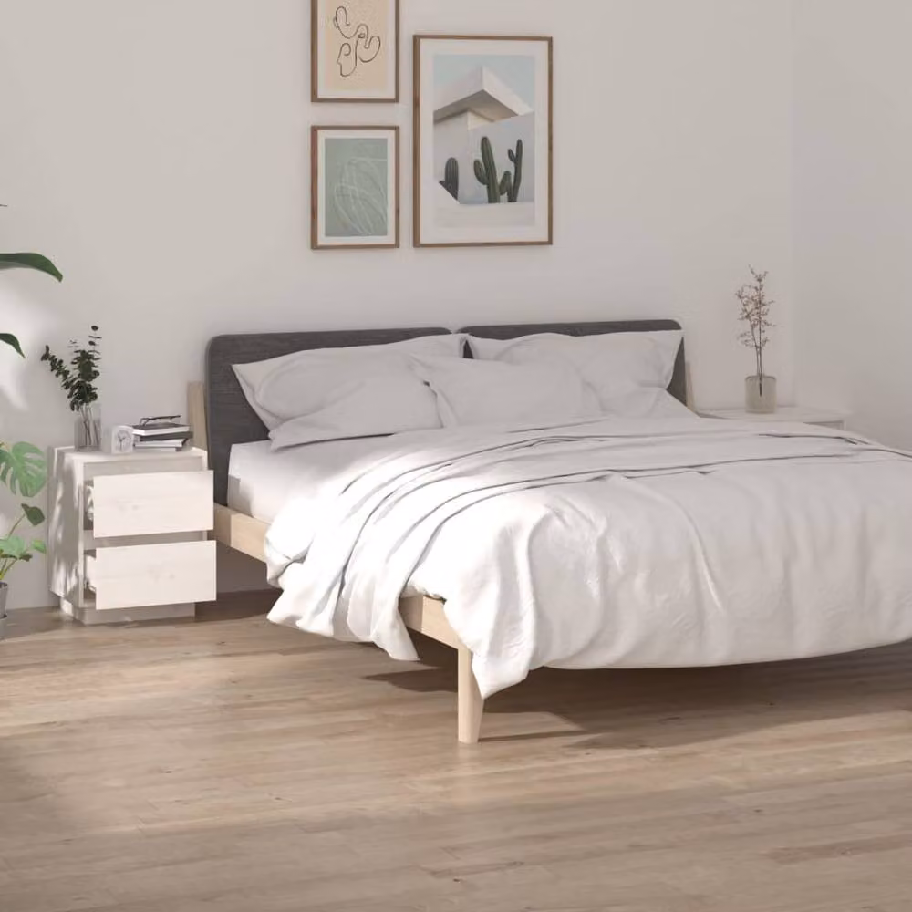 Berkfield Home Set of 2 White Solid Wood Pine Bedside Cabinets, W/D/H: 40 x 35 x 50 cm – 2