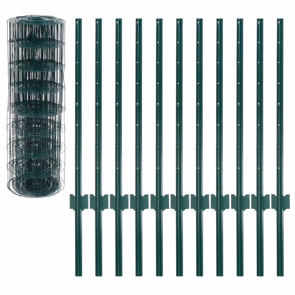 Berkfield Home Euro Fence PVC-Coated Steel Fencing, Green, W: 20 m, H: 0.8 m – 3