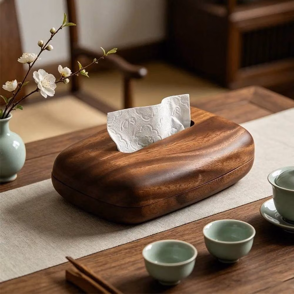 FORGEVIO Walnut Solid Wood Tissue Box Cover, Brown, Freestanding – 4