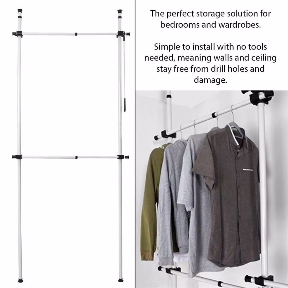 EONLION Double Clothes Rack Wardrobe Organiser with Baskets in White, W: 50 cm – 2