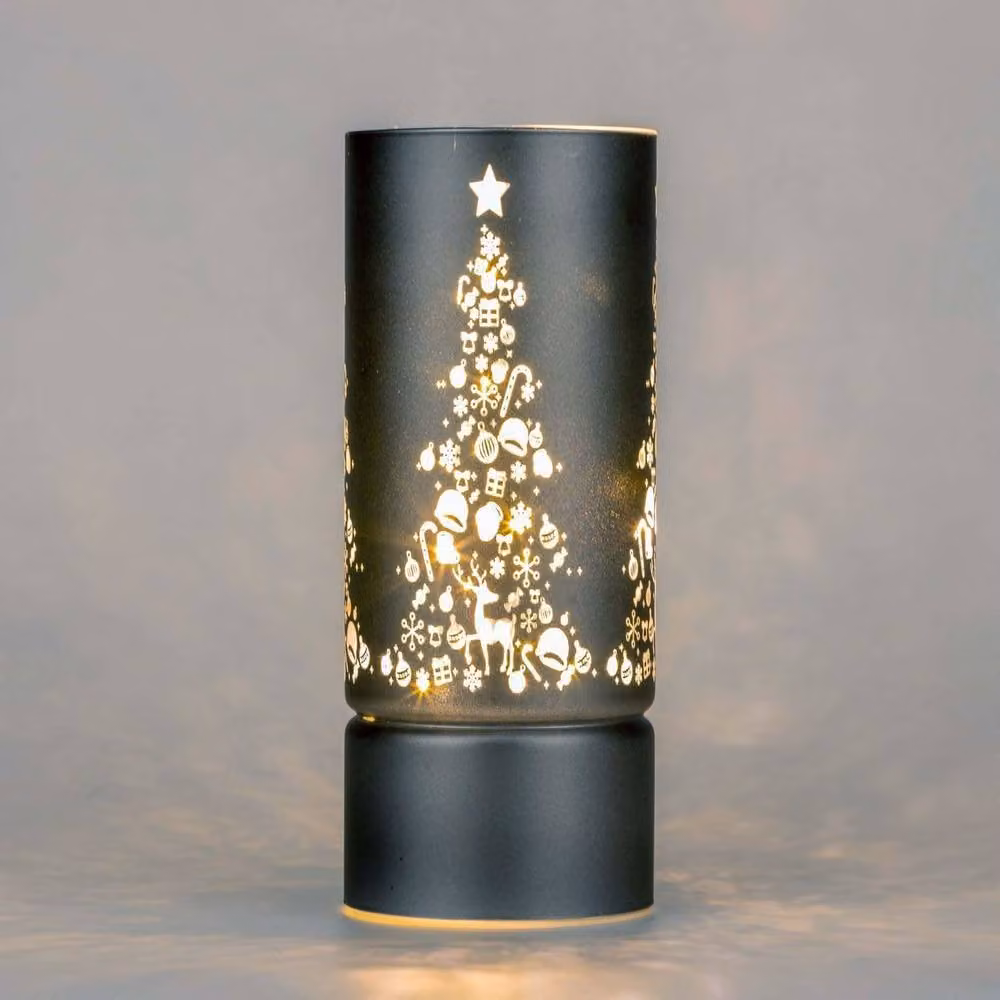 Shatchi Grey and Gold Etched Glass Christmas Vase Table Lamp with LED Fairy Lights, Height: 27 cm – 4