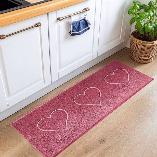 Nicoman Pink Heart Embossed PVC Spaghetti Runner Rug, W/D/H: 150 x 60 cm – 1