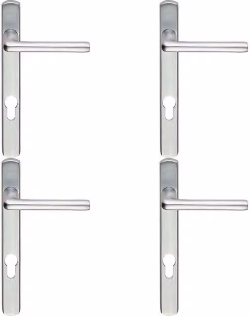 Loops 4x Pair Straight Lever on Narrow Euro Lock Backplate in Satin Chrome, W: 220 mm