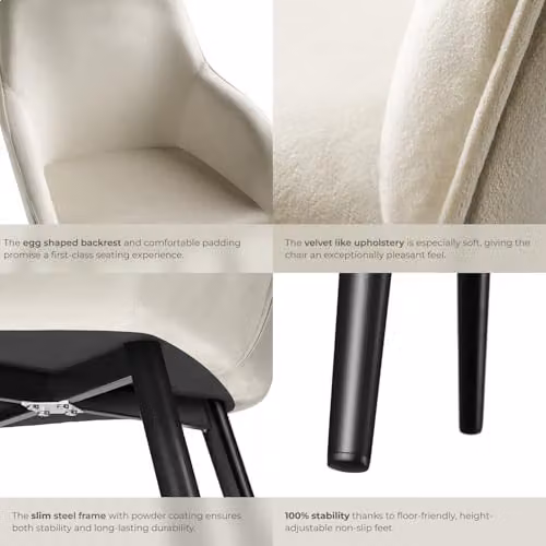 tectake Marilyn Dining Chair in Black Velvet with Armrests – 5