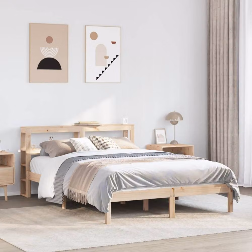 Berkfield Home Beautiful Solid Wood Pine Bed Frame in Beige, W/D/H: 160 x 200 cm – 2