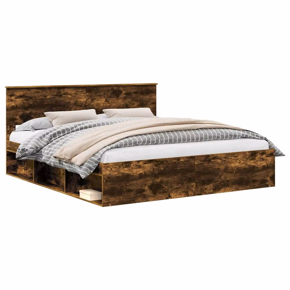 Berkfield Home Smoked Oak Bed Frame, Brown Engineered Wood, 200 x 200 cm – 2