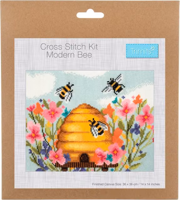 Trimits Large Modern Bee Cross Stitch Kit in Multicolour and White Cotton