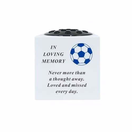 David Fischhoff Memorial Football Rose Bowl Tabletop Condolence Vase in Blue and White Plastic
