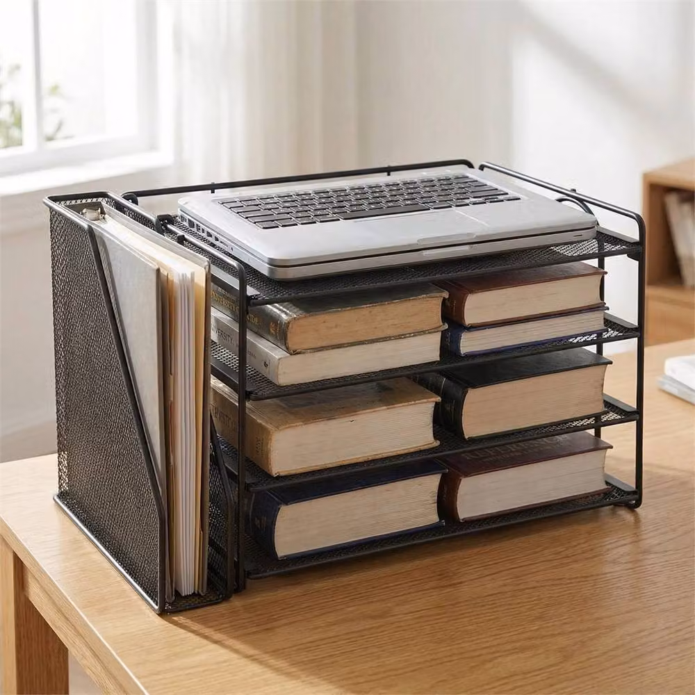 Nordara 4 Tier Black Metal Wire Mesh A4 Document and Paper Filing Tray Storage Rack – 3