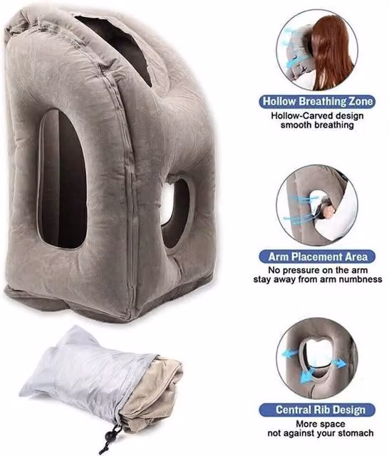 KORVIXA Grey Contoured Inflatable Neck Travel Pillow – 1