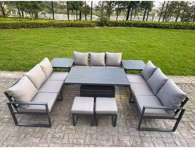 Fimous 11-Seater U-Shaped Aluminium Dining Set with Height-Adjustable Lifting Table in Anthracite Grey