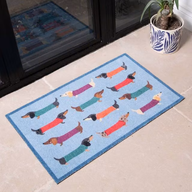 Artsy Mats Dachshund Washable Non-Slip Indoor Doormat, Blue, W: 80 cm, D: 50 cm – 1