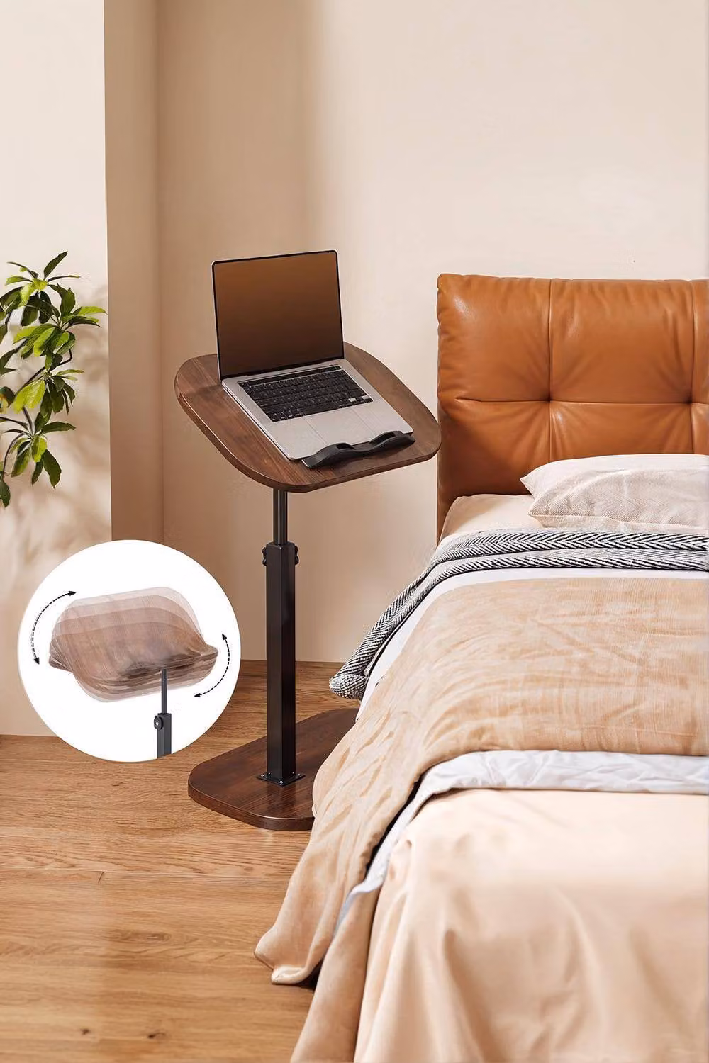 Living and Home Height Adjustable C-Shape Overbed Table in Black – 2