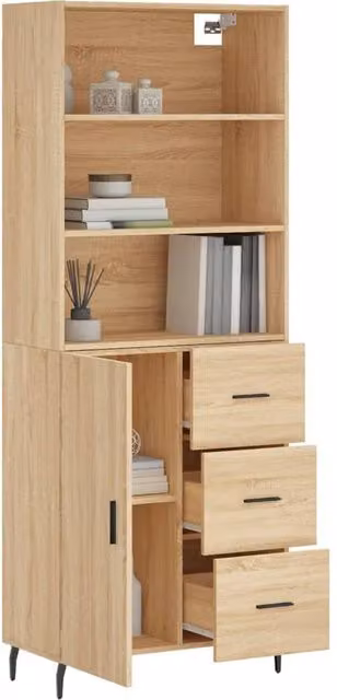 Berkfield Home Sonoma Oak Highboard in Beige and Brown, W/D/H: 69.5 x 34 x 180 cm – 1