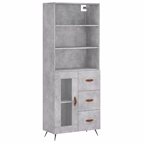 vidaXL Highboard in Concrete Grey with Hinged Doors and Internal Shelves, W/D/H: 69.5 x 34 x 180 cm – 1