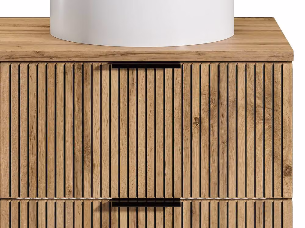 Madela Suspended Striped Bathroom Vanity Unit with Niches and Round Design in Matt Black – 4