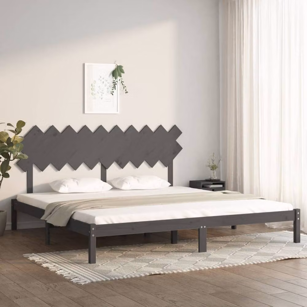 Berkfield Home Modern Solid Pine Wood Bed Frame, Grey, W/D/H: 200 x 200 x 31 cm – 2