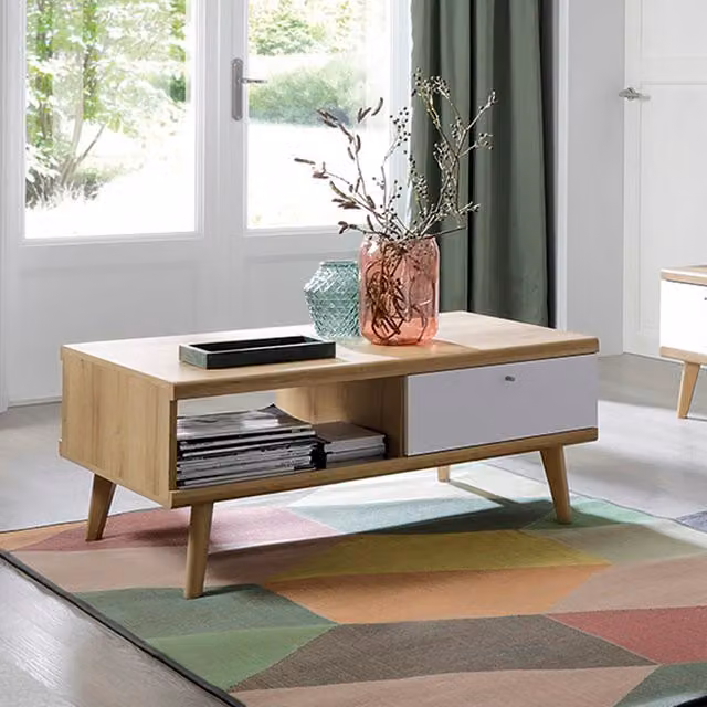 Abakus Direct Rectangular Rustic Oak and White Wood Coffee Table